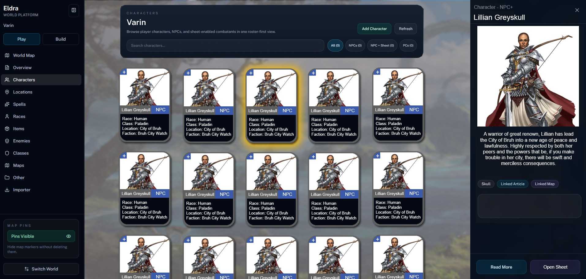 Character Page Mockup Pass 1